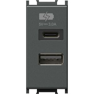 MODUL PUNJAČ 1×USB A+1×USB C 1M 5VDC 3.0A antracit EM68AT