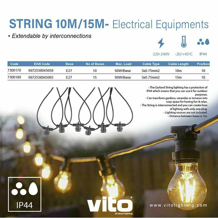 KABEL PARANGAL PP/L 3×0,75 crni 10m + 10 grla E27 IP44 7300170