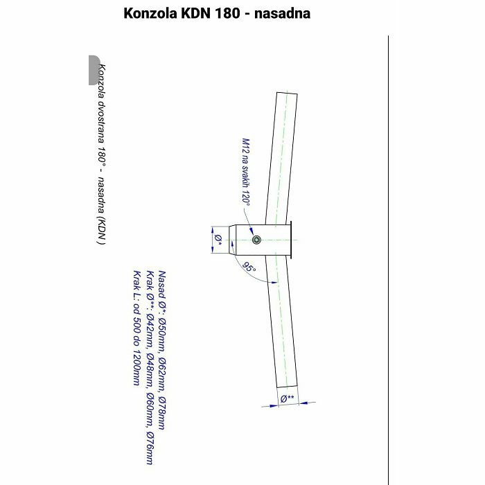 KONZOLA DVOSTRANA NASADNA fi60/krak fi60 L=500mm 180°