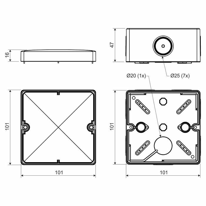 KUTIJA 101×101×46,6 nž HF IP66 KSK100KA Kopos