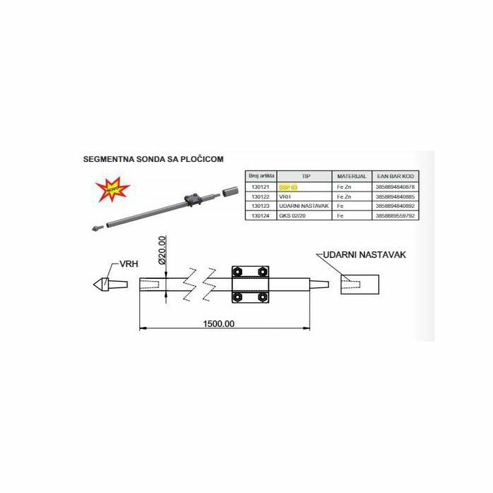 SONDA ZA UZEMLJENJE SSP 03 1,5m okrugla fi20 FeZn bez pločice 130121